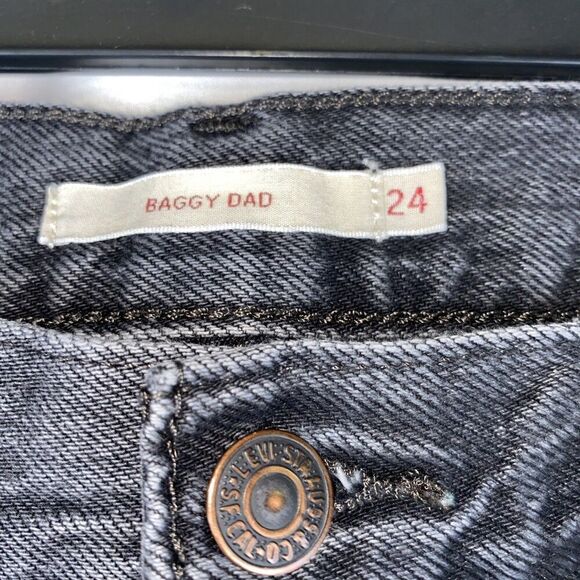 Levi's Premium Baggy Dad Jeans Black Mid Rise Cotton Rigid Denim Size 24-27 - Picture 9 of 10
